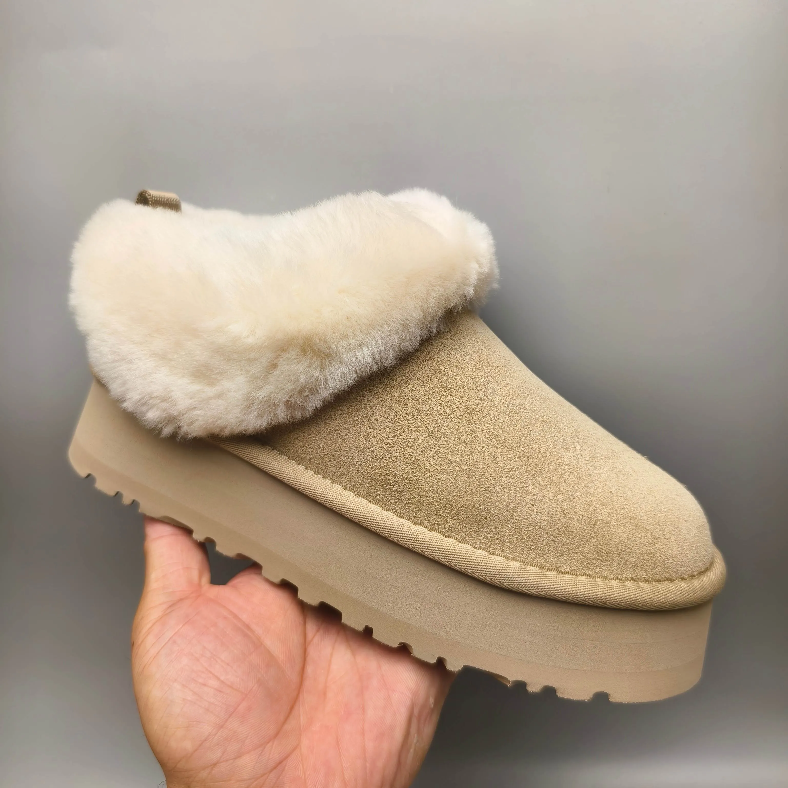 💰520 UGG sheepskin all-in-one snow boots 1393 Thick-soled suede style slip-on slip-on shoes Color: maroon green sand matching size: 35-40